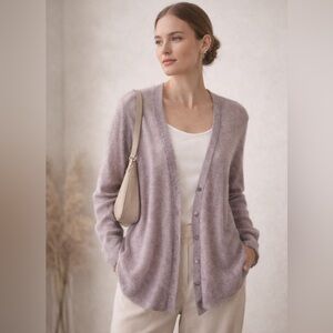 J.Jill Mohair Blend Cardigan Sweater Women’s Large Lavender Open Front
